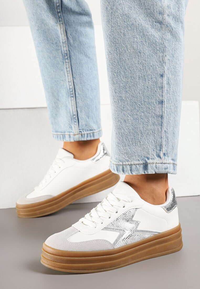 be.sport Sneakerși Argintii-Albi pe Talpă de Cauciuc cu Model Geometric Tolionne
