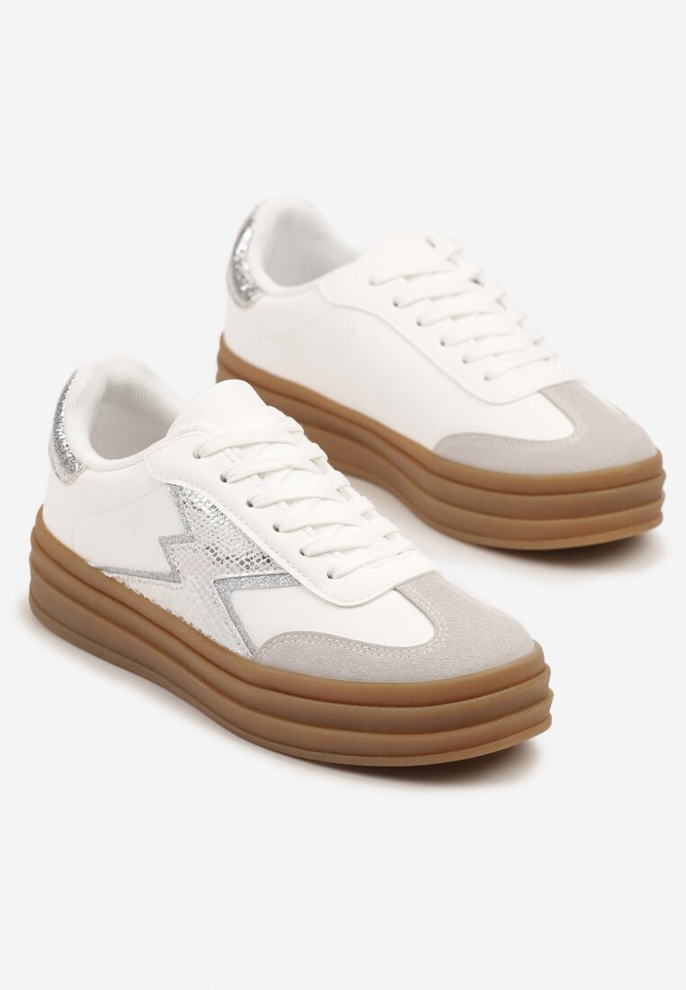 be.sport Sneakerși Argintii-Albi pe Talpă de Cauciuc cu Model Geometric Tolionne