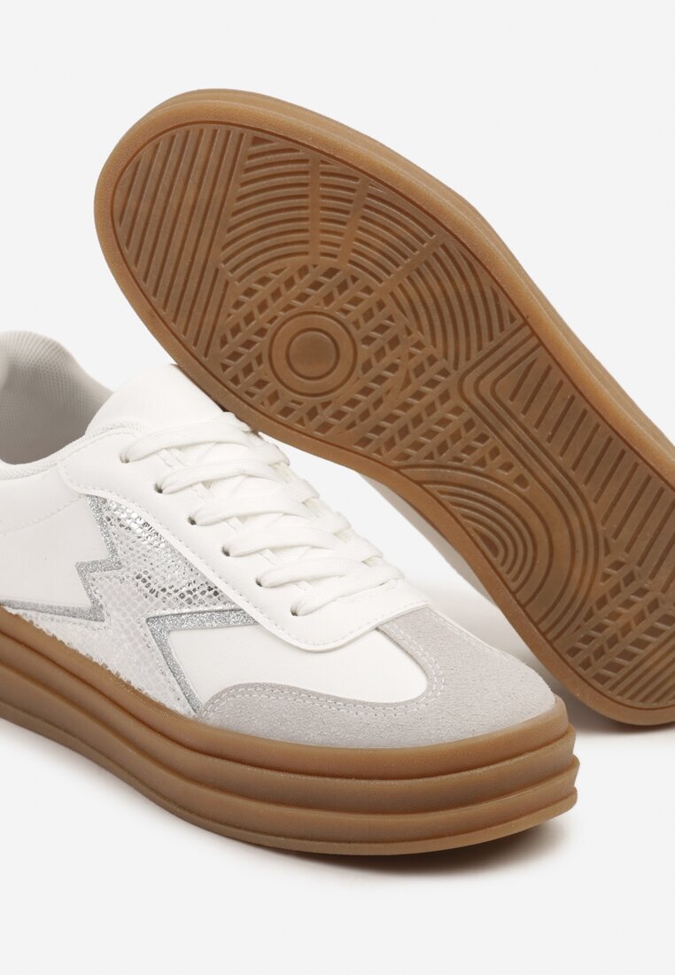 be.sport Sneakerși Argintii-Albi pe Talpă de Cauciuc cu Model Geometric Tolionne