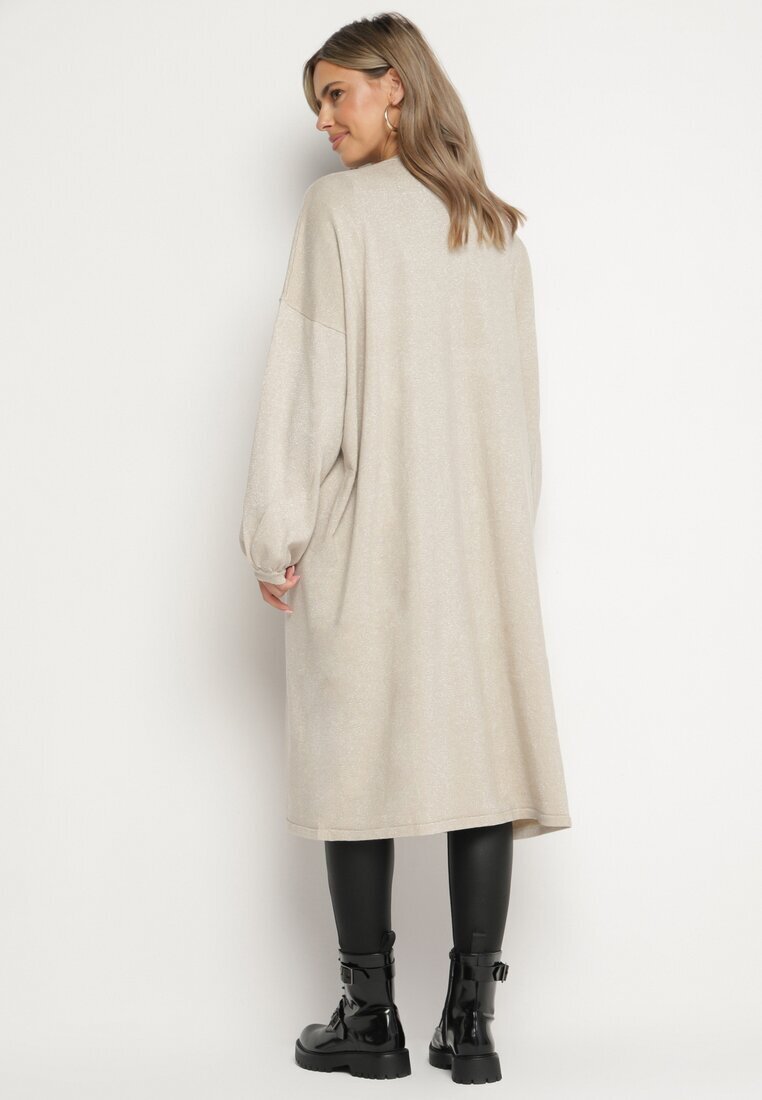 belcci Cardigan lung bej deschis cu adaos de viscoză decorat cu fir metalic Arsona
