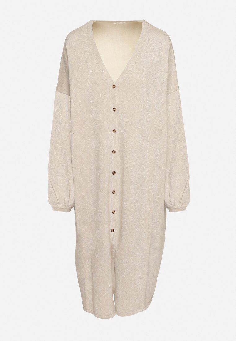 belcci Cardigan lung bej deschis cu adaos de viscoză decorat cu fir metalic Arsona