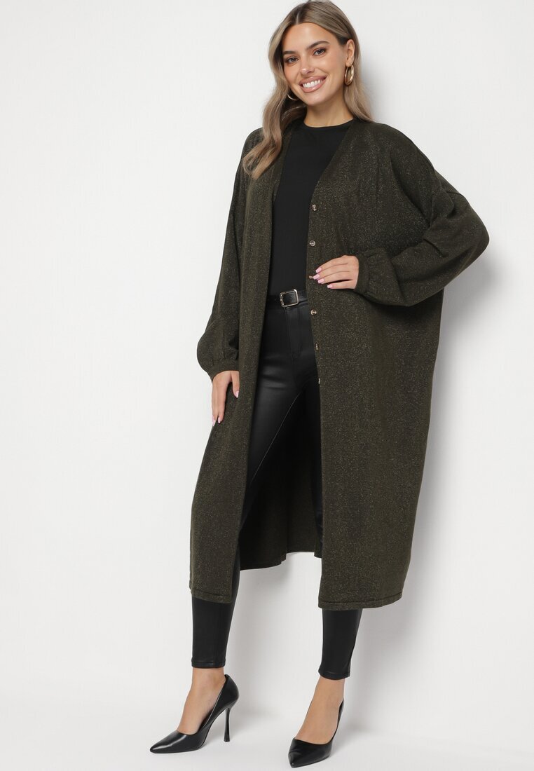 belcci Cardigan Verde Lung Deschis cu adaos de viscoză Decorat cu fir metalic Arsona