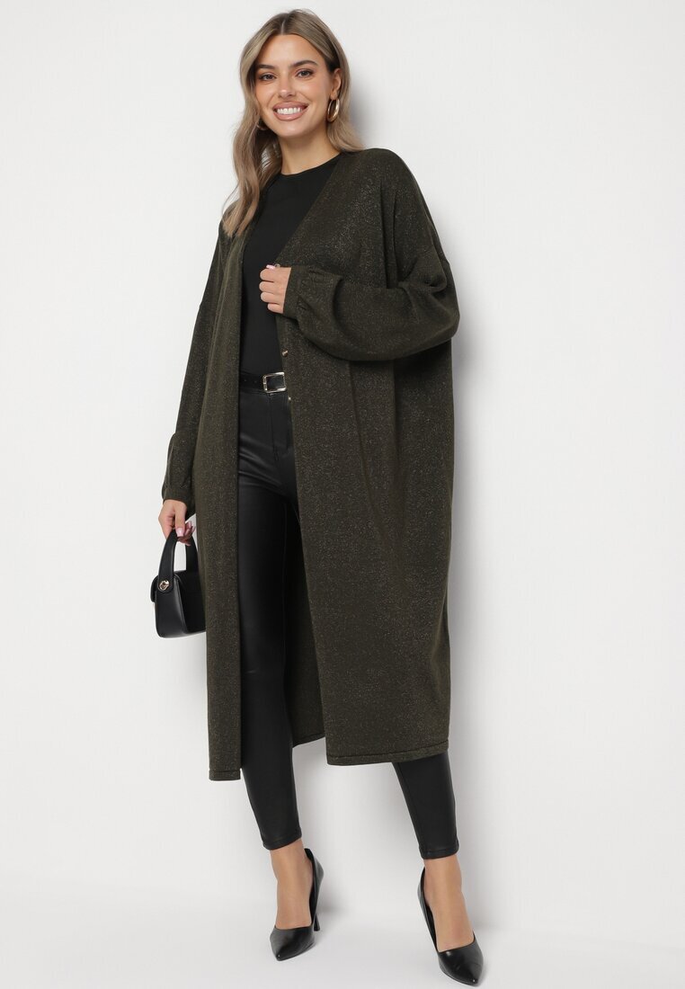 belcci Cardigan Verde Lung Deschis cu adaos de viscoză Decorat cu fir metalic Arsona
