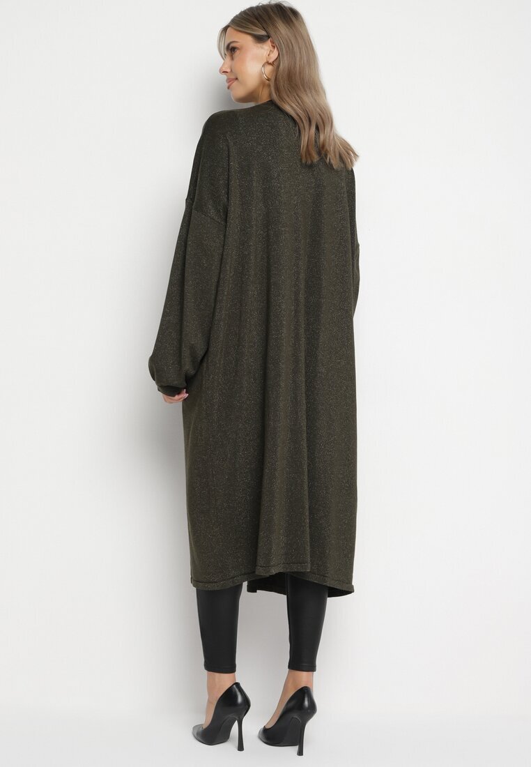 belcci Cardigan Verde Lung Deschis cu adaos de viscoză Decorat cu fir metalic Arsona