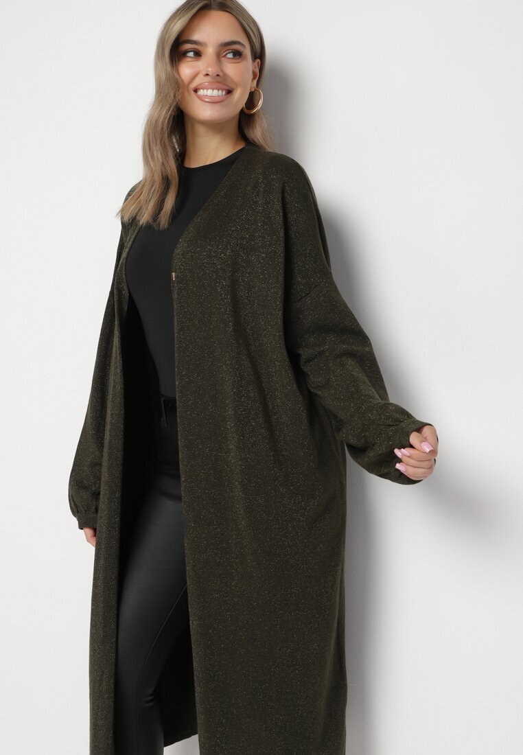 belcci Cardigan Verde Lung Deschis cu adaos de viscoză Decorat cu fir metalic Arsona