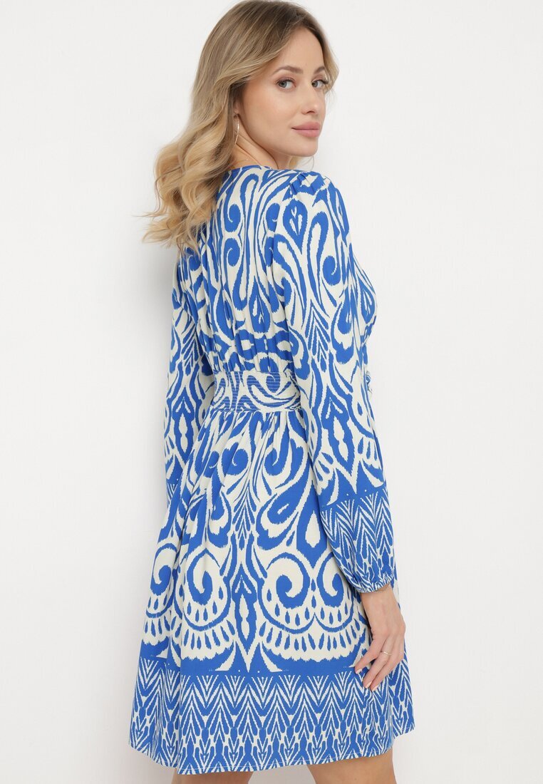 belcci Rochie Albastru-Alb Evazată cu Încrețituri Decorative și Elastic la Spate Jolilama