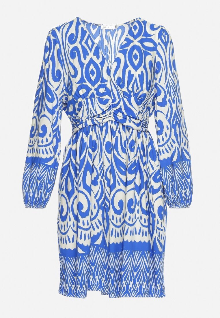 belcci Rochie Albastru-Alb Evazată cu Încrețituri Decorative și Elastic la Spate Jolilama