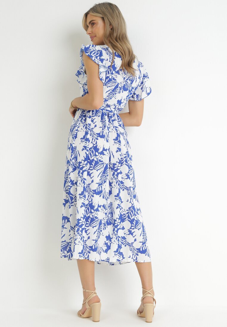 belcci Rochie Bleumarin-Albă Tip plic Maxi cu flori cu volan și legătură Xahna