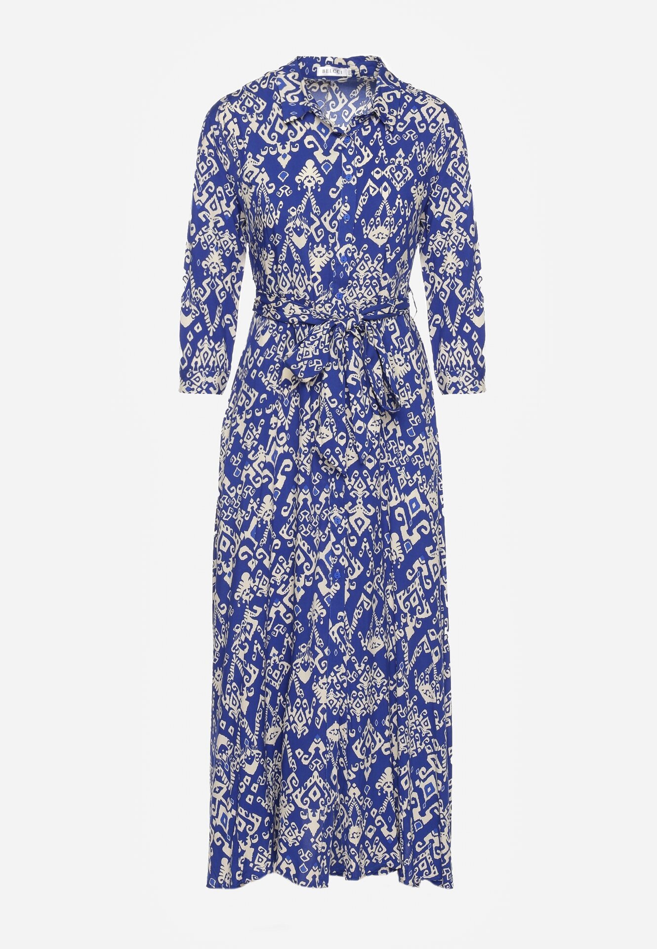 belcci Rochie cămașă bleumarin din viscoză decorată cu model ornamental Hoarna