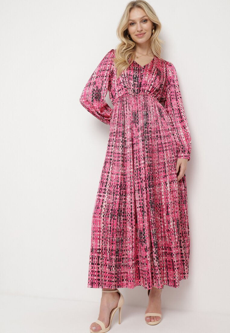 belcci Rochie Fucsia Maxi cu elastic în talie și tiv plisat cu model tweed Viostana