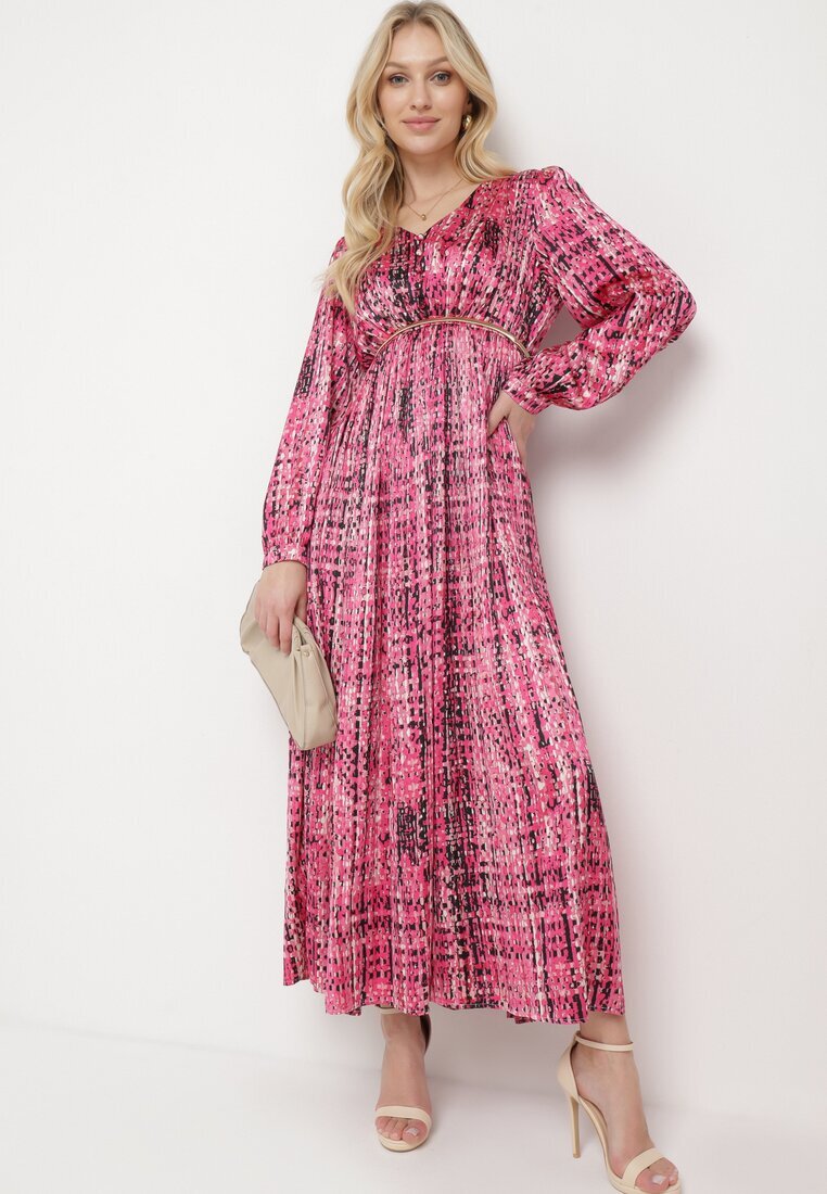 belcci Rochie Fucsia Maxi cu elastic în talie și tiv plisat cu model tweed Viostana