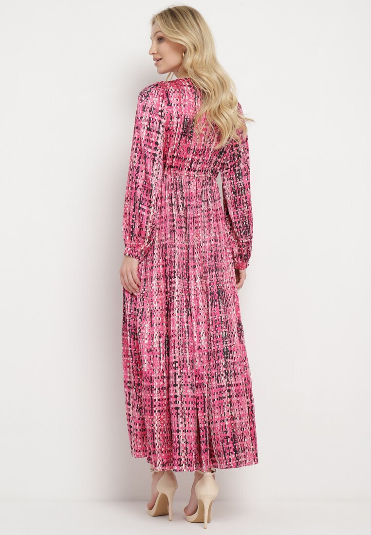 belcci Rochie Fucsia Maxi cu elastic în talie și tiv plisat cu model tweed Viostana