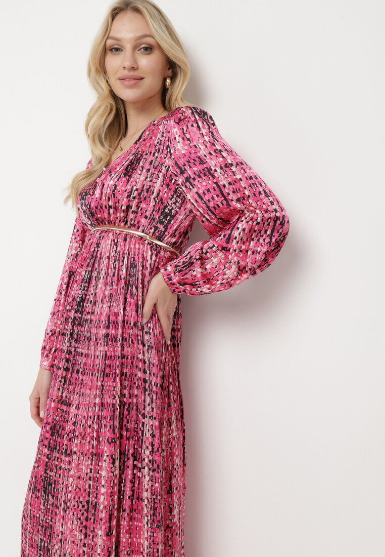belcci Rochie Fucsia Maxi cu elastic în talie și tiv plisat cu model tweed Viostana