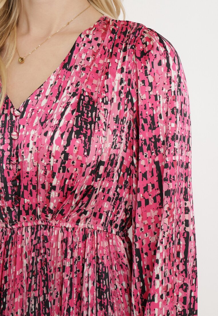 belcci Rochie Fucsia Maxi cu elastic în talie și tiv plisat cu model tweed Viostana