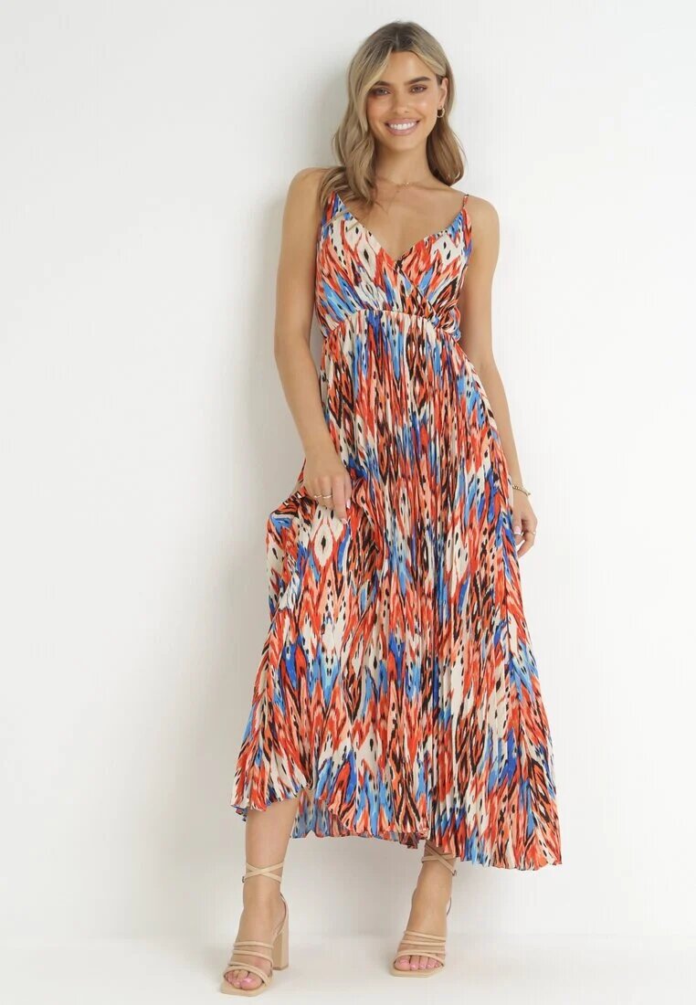 belcci Rochie Maxi Roșu-Albastră cu elastic în talie și tiv plisat Sakize