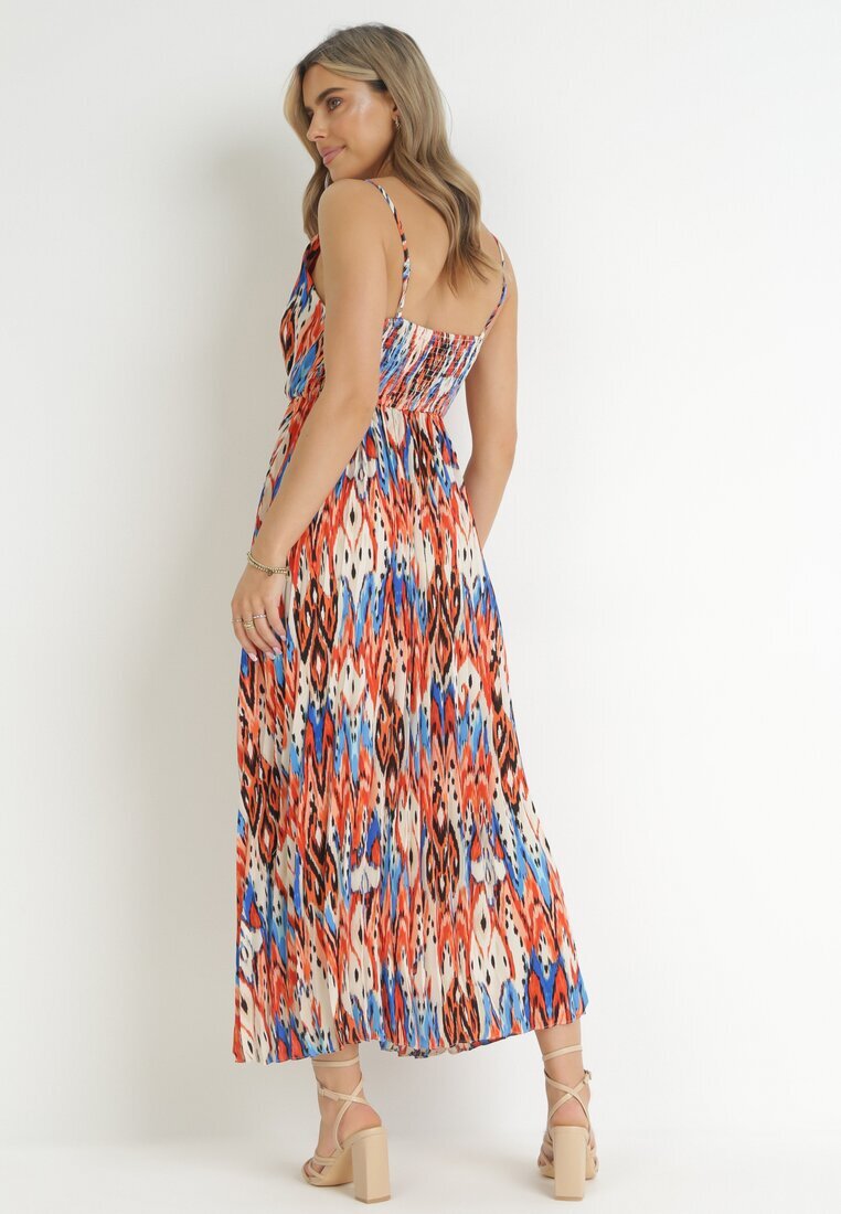 belcci Rochie Maxi Roșu-Albastră cu elastic în talie și tiv plisat Sakize