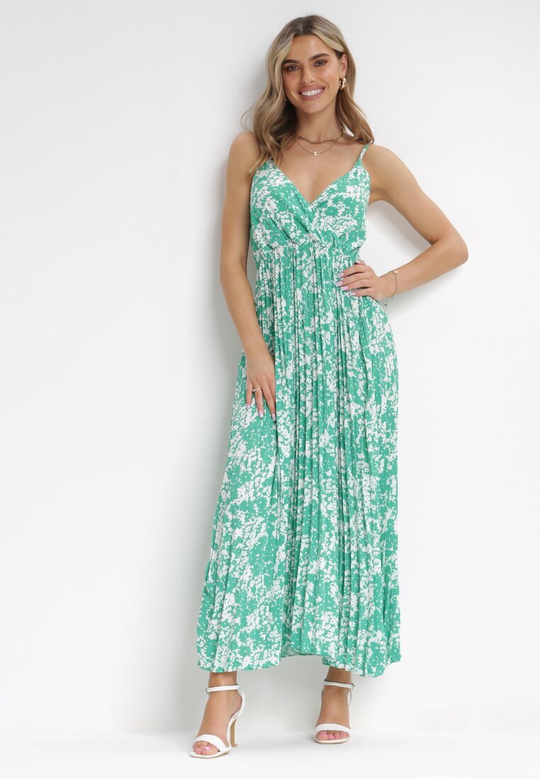 belcci Rochie Plisată Verde Maxi cu Decolteu petrecut și Talie elastică Ekeze