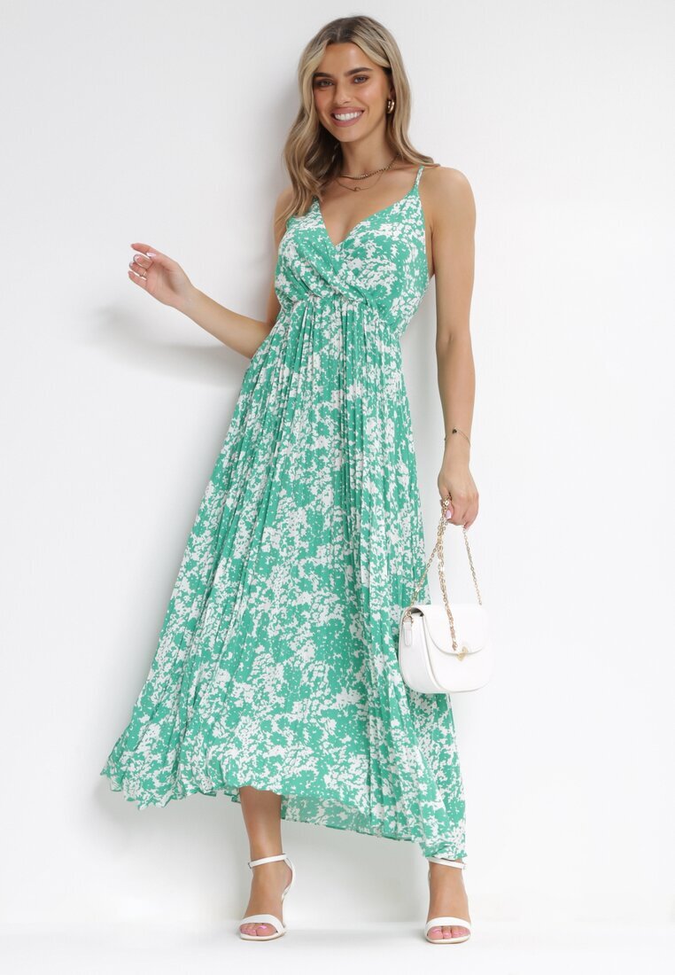 belcci Rochie Plisată Verde Maxi cu Decolteu petrecut și Talie elastică Ekeze