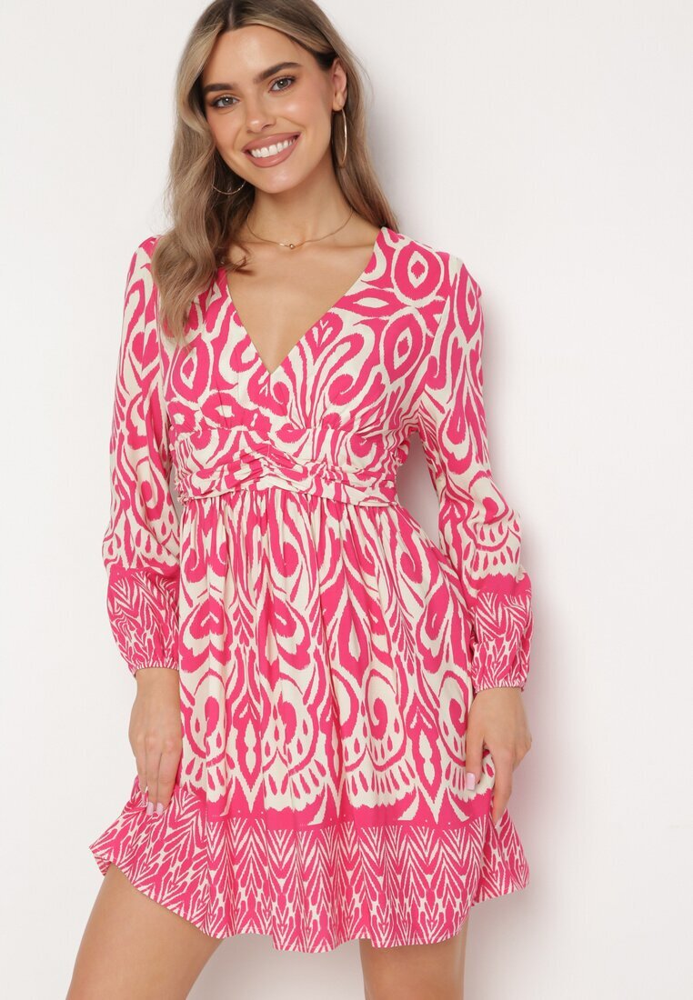 belcci Rochie Roz-Albă Evazată din Viscoză cu Încrețire Decorativă și Elastic la Spate Jolilama