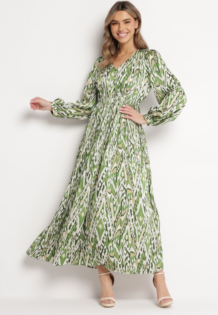 belcci Rochie Verde Maxi cu Elastic în Talie cu Model Mozaic Quirela