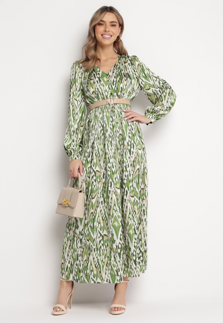 belcci Rochie Verde Maxi cu Elastic în Talie cu Model Mozaic Quirela