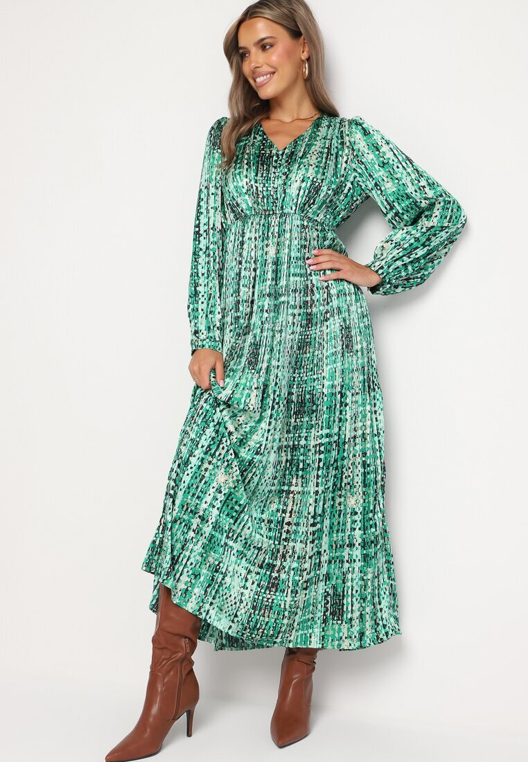 belcci Rochie Verde Maxi cu elastic în talie și cu tiv plisat cu model tweed Viostana