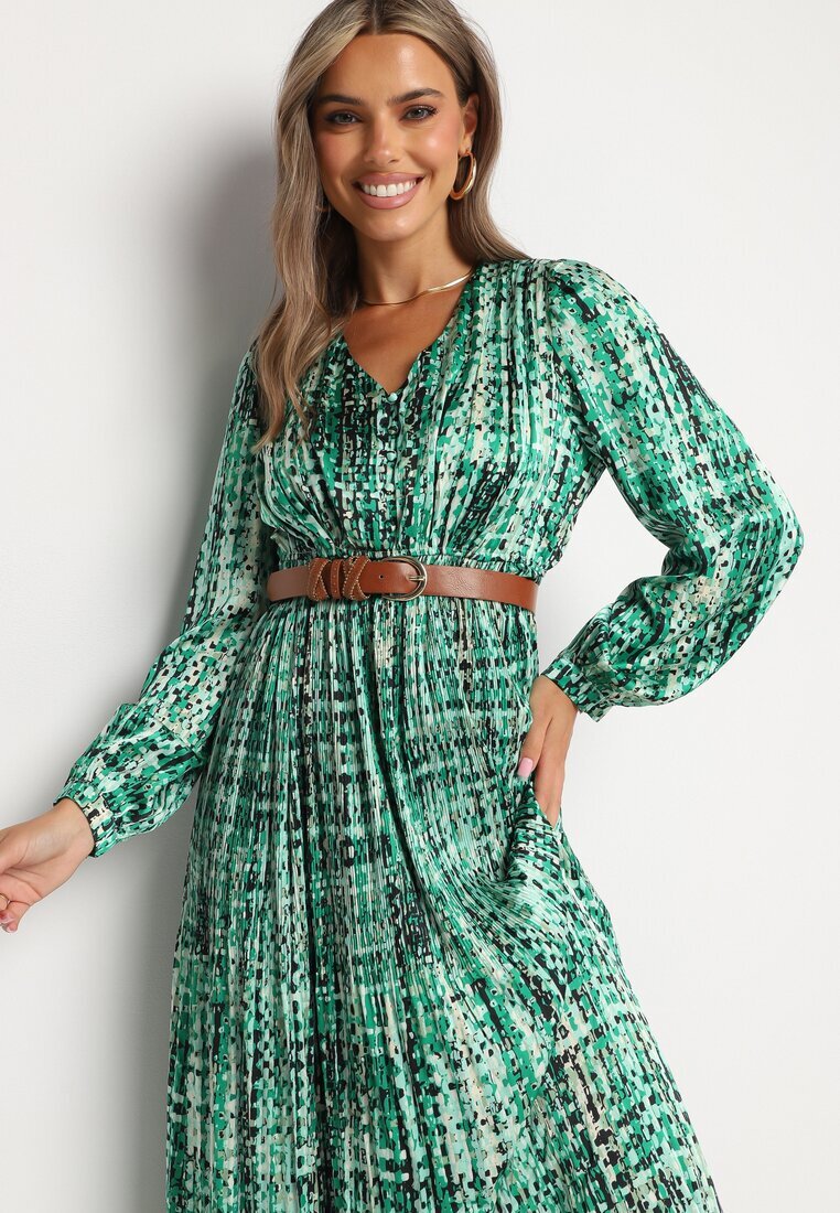 belcci Rochie Verde Maxi cu elastic în talie și cu tiv plisat cu model tweed Viostana
