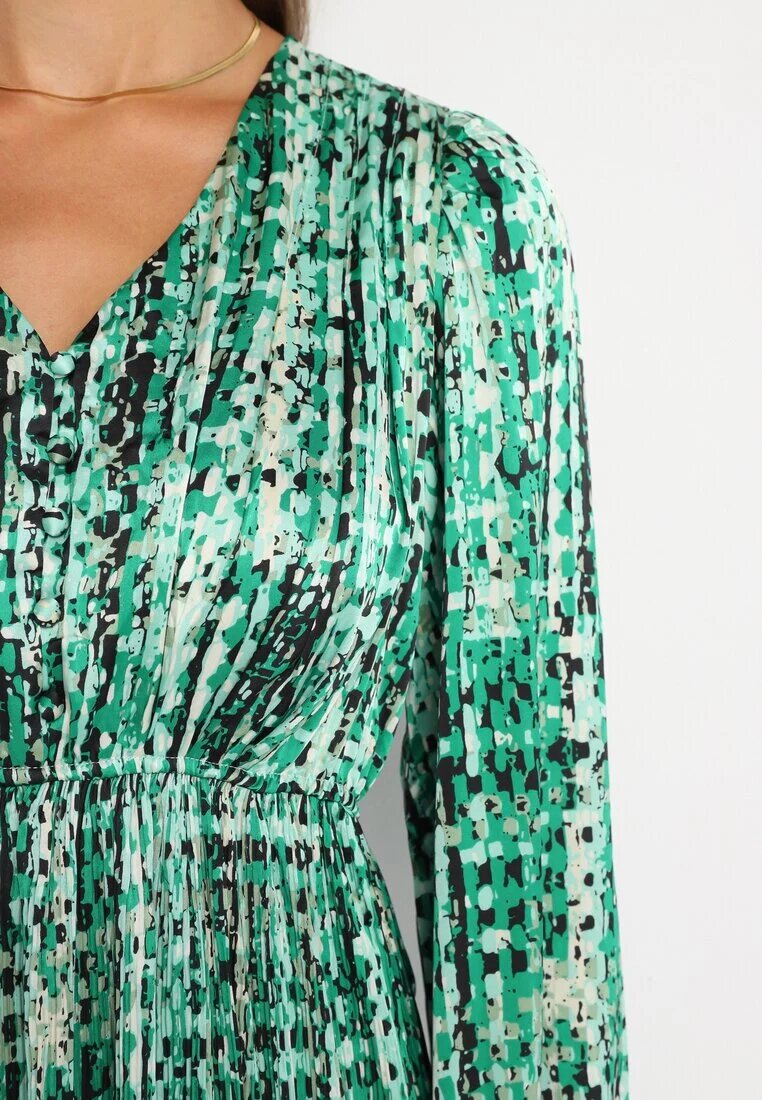 belcci Rochie Verde Maxi cu elastic în talie și cu tiv plisat cu model tweed Viostana