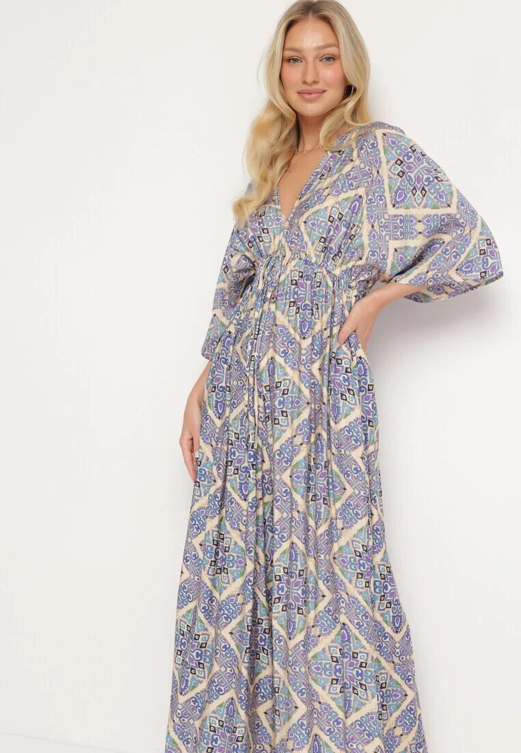 belcci Salopetă Albastră Boho cu Elastic în Talie Legată la Spate cu Picioare Largi Rodolia