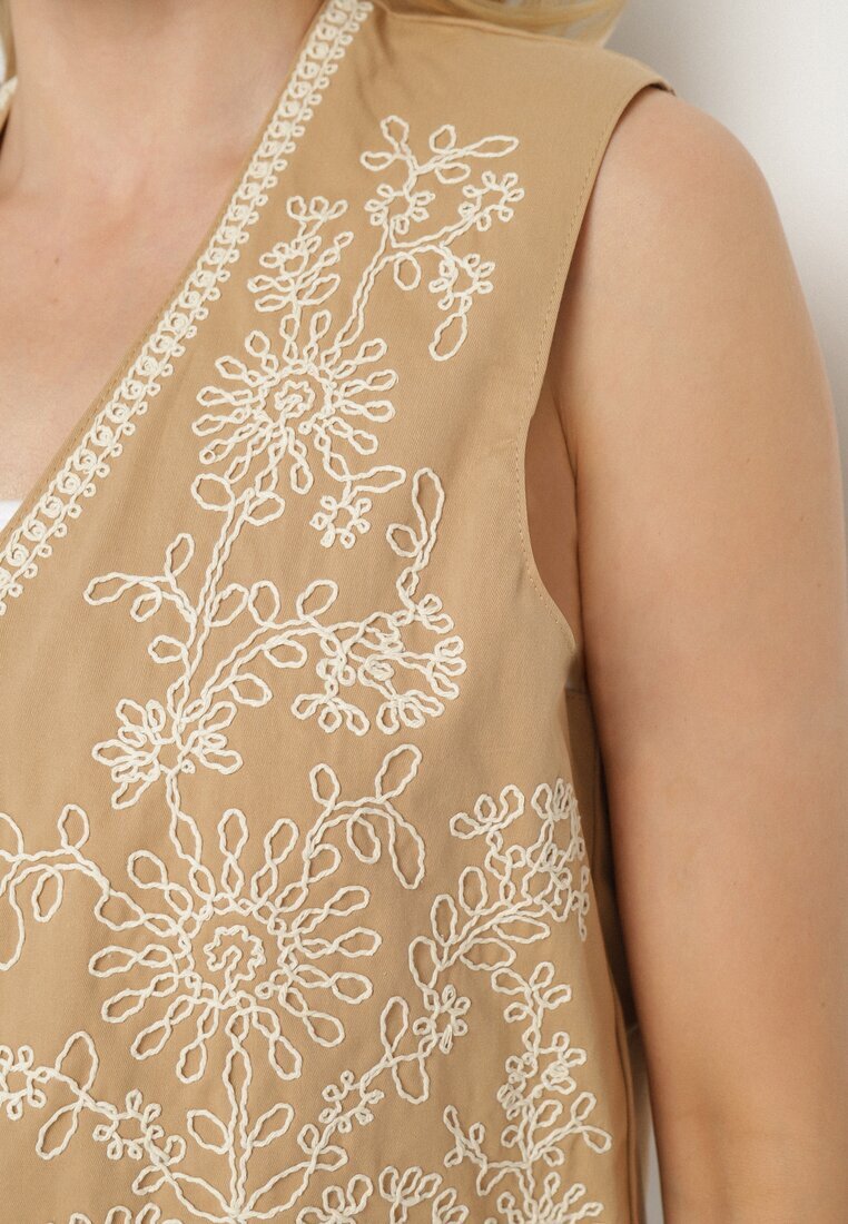belcci Vestă Bej din Bumbac Decorată cu Broderie Lisanwena