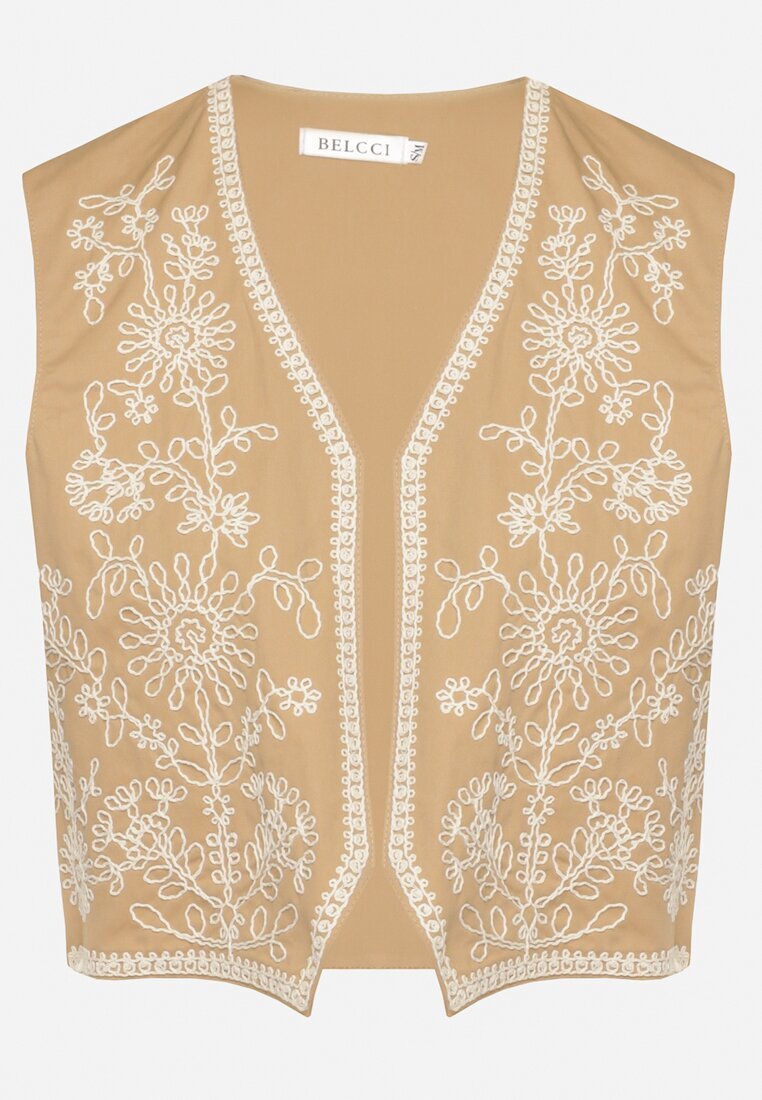 belcci Vestă Bej din Bumbac Decorată cu Broderie Lisanwena