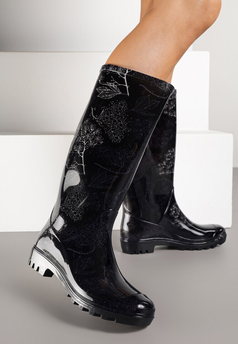 bellamila Cizme de cauciuc Negre Clasice Decorate Cu Imprimeu Floral Qurene