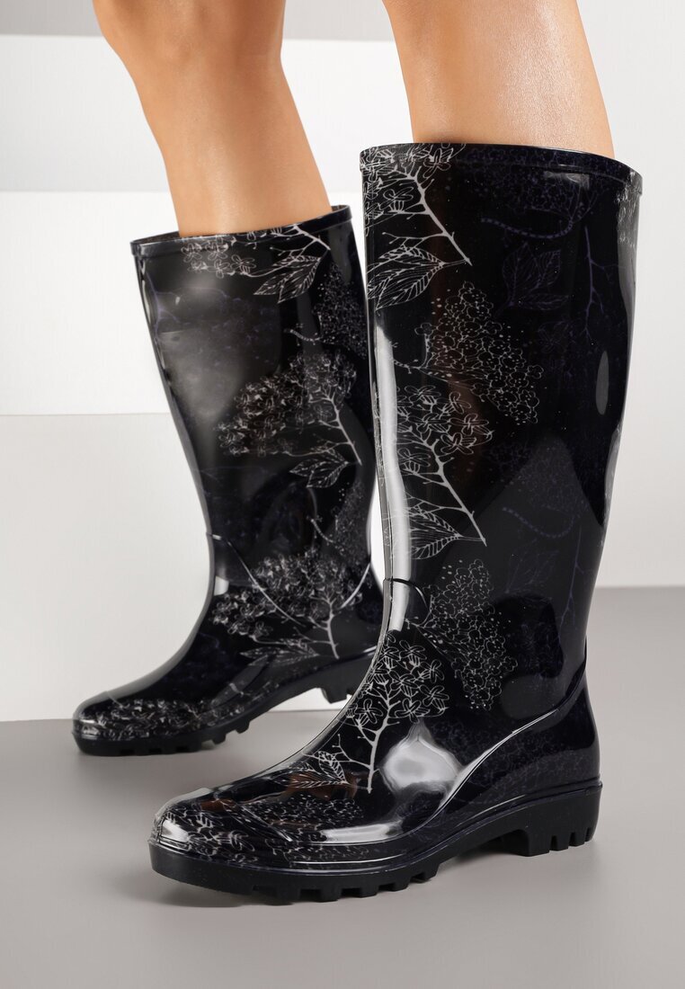 bellamila Cizme de cauciuc Negre Clasice Decorate Cu Imprimeu Floral Qurene