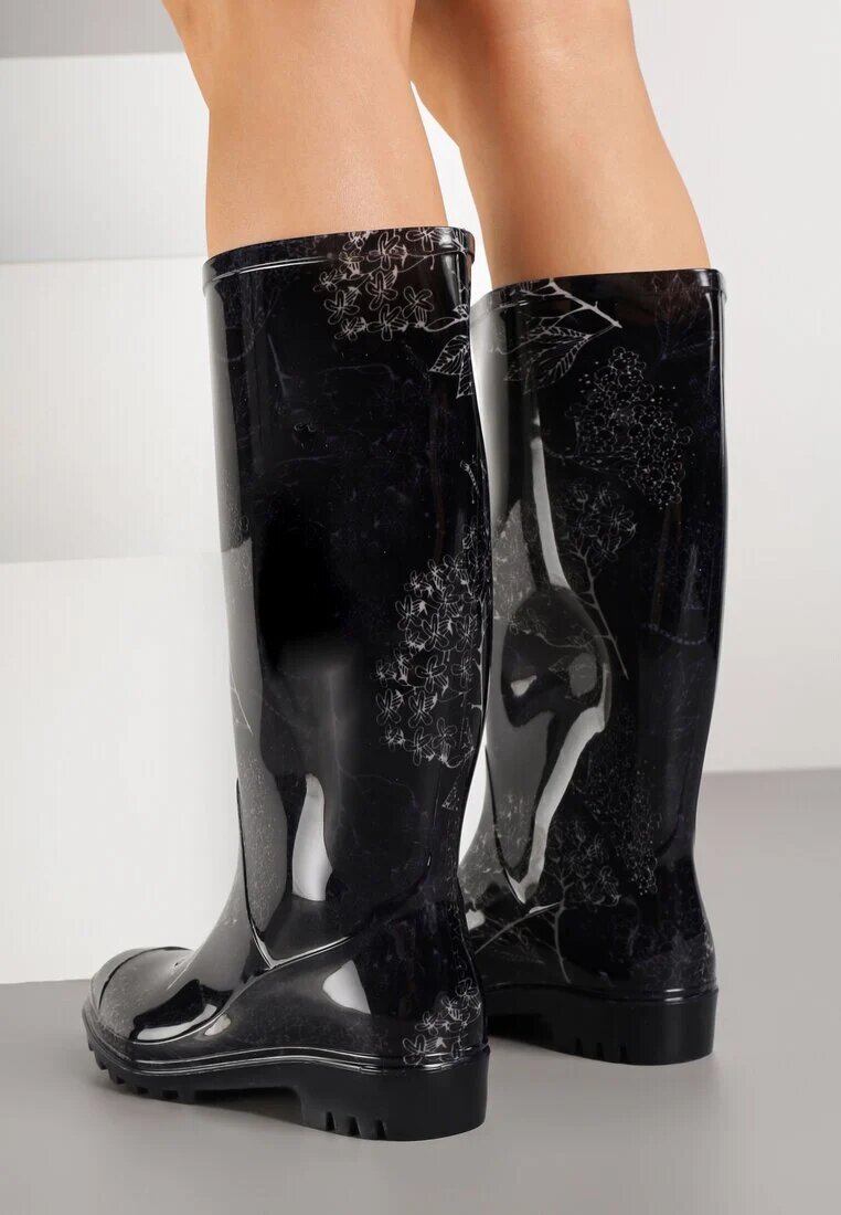 bellamila Cizme de cauciuc Negre Clasice Decorate Cu Imprimeu Floral Qurene