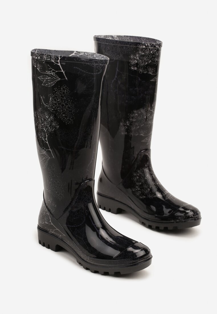 bellamila Cizme de cauciuc Negre Clasice Decorate Cu Imprimeu Floral Qurene