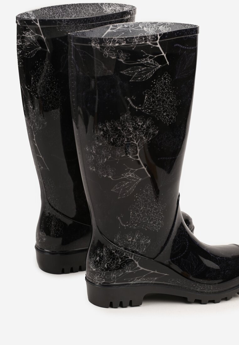 bellamila Cizme de cauciuc Negre Clasice Decorate Cu Imprimeu Floral Qurene