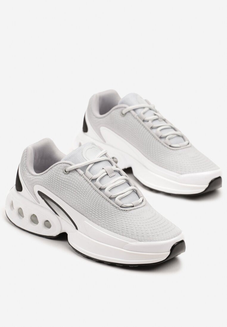 bellamila Pantofi Sport Gri-Alb Sneakers pe Talpă Groasă Reliefată Uliathiela