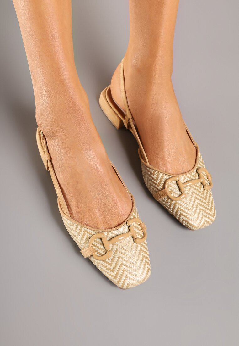 bellucci Sandale Slingback Bej închis cu ornamente din tweed și aplicație decorativă Ridianoria