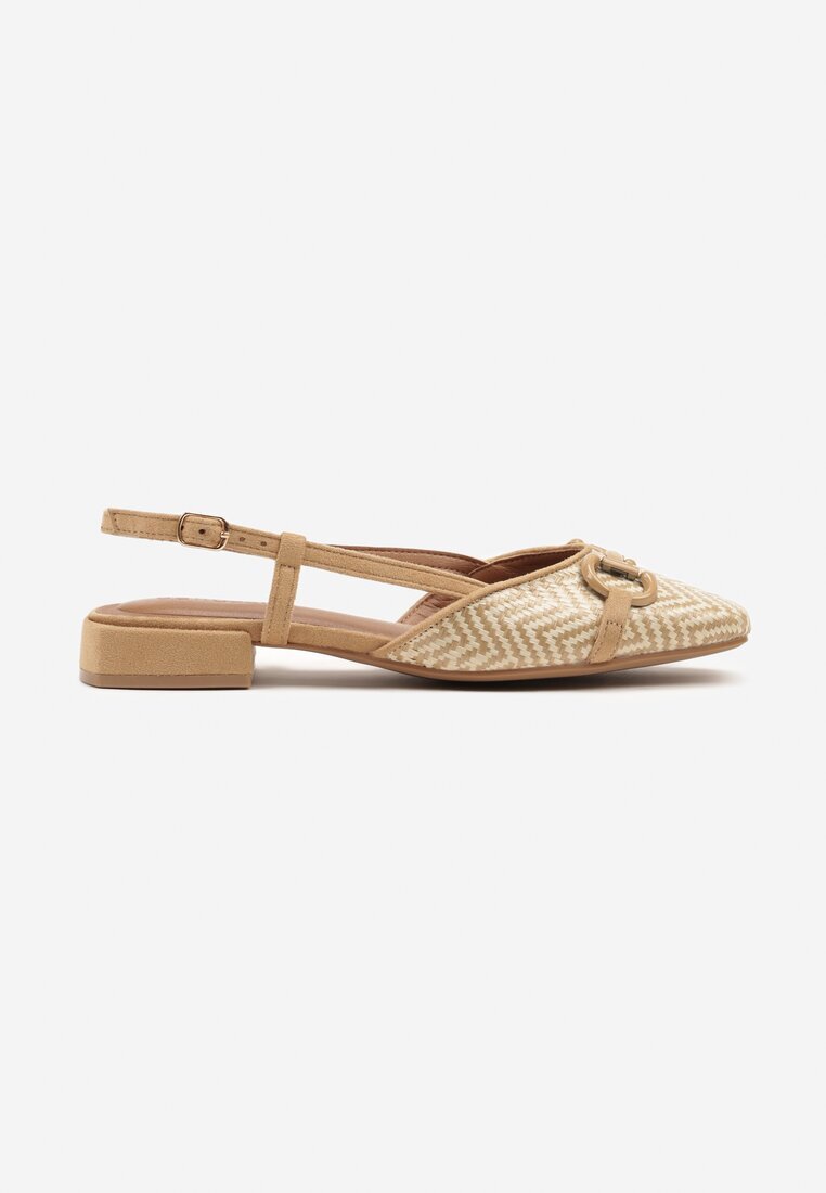 bellucci Sandale Slingback Bej închis cu ornamente din tweed și aplicație decorativă Ridianoria