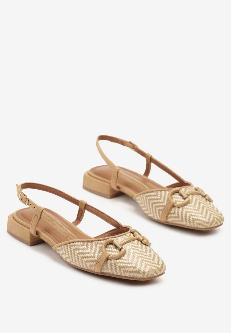 bellucci Sandale Slingback Bej închis cu ornamente din tweed și aplicație decorativă Ridianoria