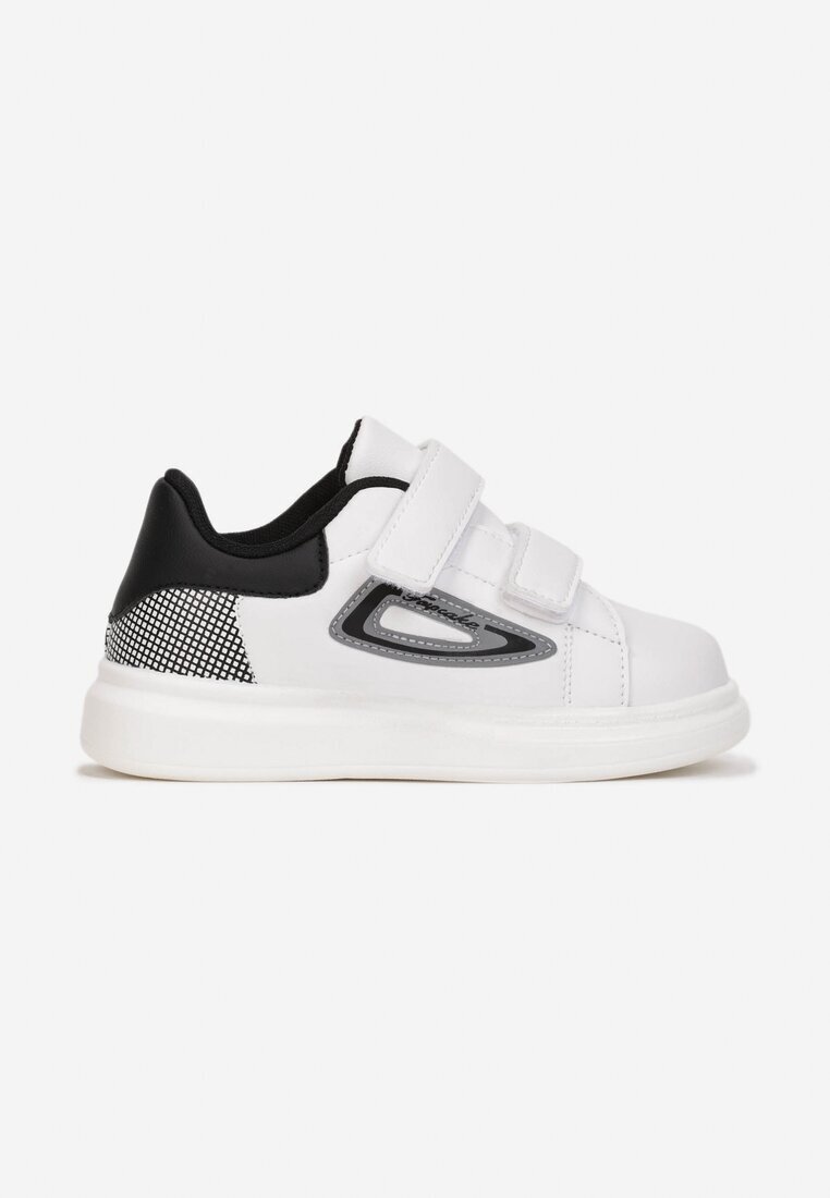 bessky Pantofi Sport Alb-Negru cu Branț din Piele cu Velcro