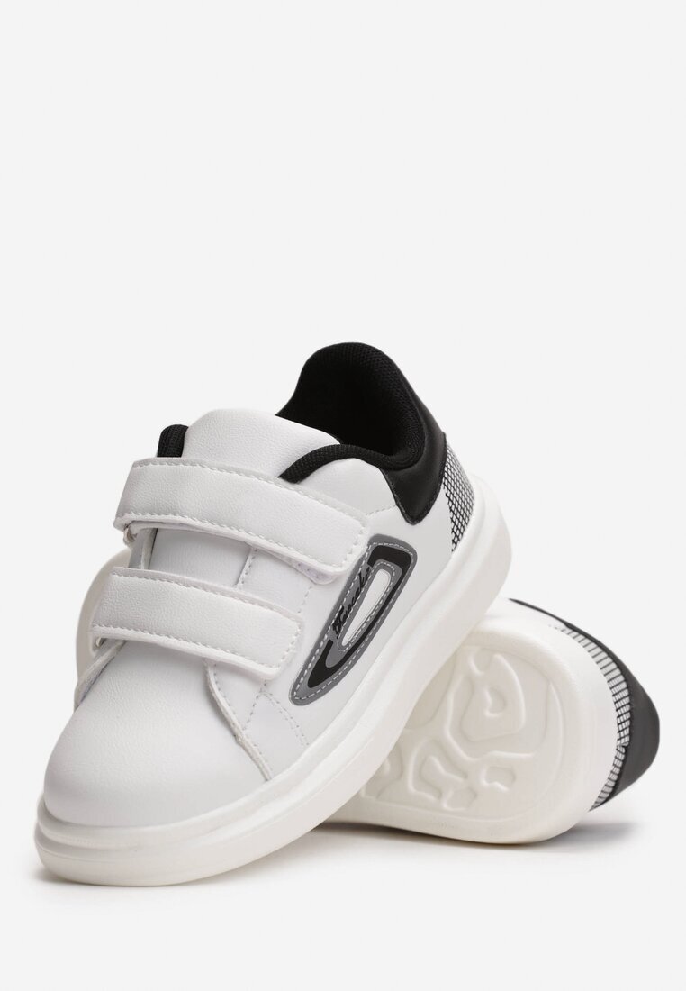 bessky Pantofi Sport Alb-Negru cu Branț din Piele cu Velcro