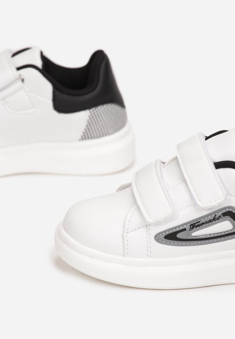 bessky Pantofi Sport Alb-Negru cu Branț din Piele cu Velcro