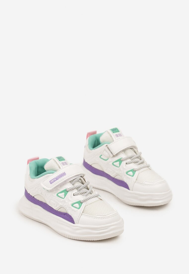 bessky Pantofi Sport Alb-violet Sneakers cu Scai cu Branț din Piele Falinea