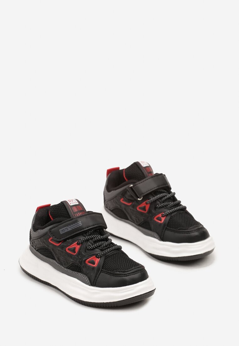 bessky Pantofi sport Negru-Roșii Sneakers cu scai cu branț din piele Falinea