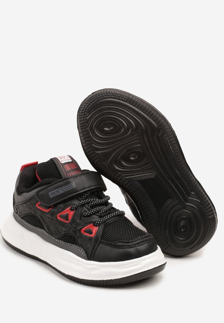 bessky Pantofi sport Negru-Roșii Sneakers cu scai cu branț din piele Falinea