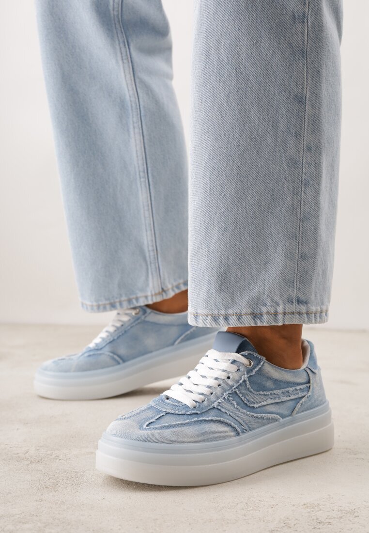 bestelle Adidași Albastre cu Talpă Groasă Decorate cu Denim Eriphithea