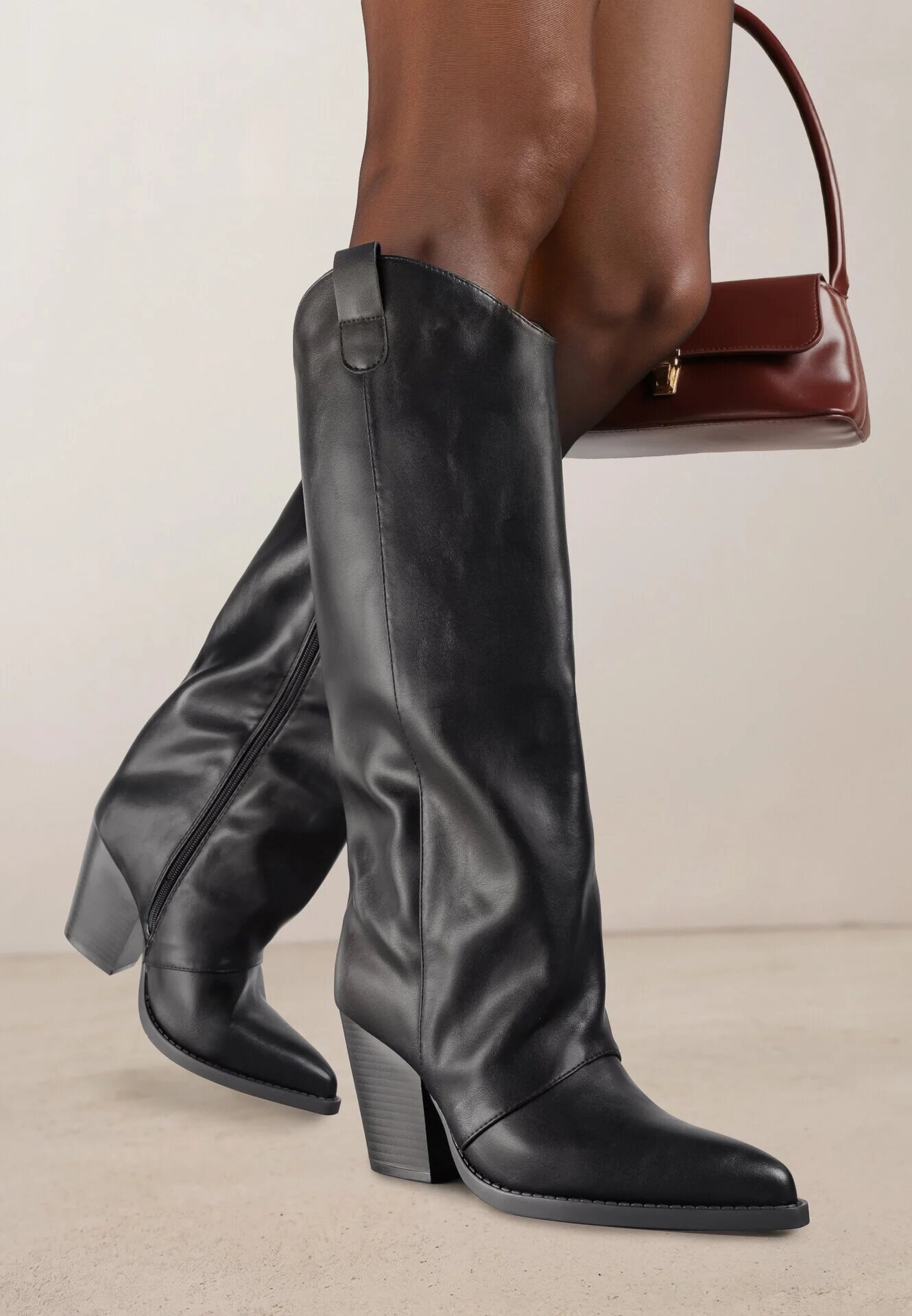 bestelle Cizme Cowboy Negre pe Toc Conic cu Gambă Dreaptă Aferrive