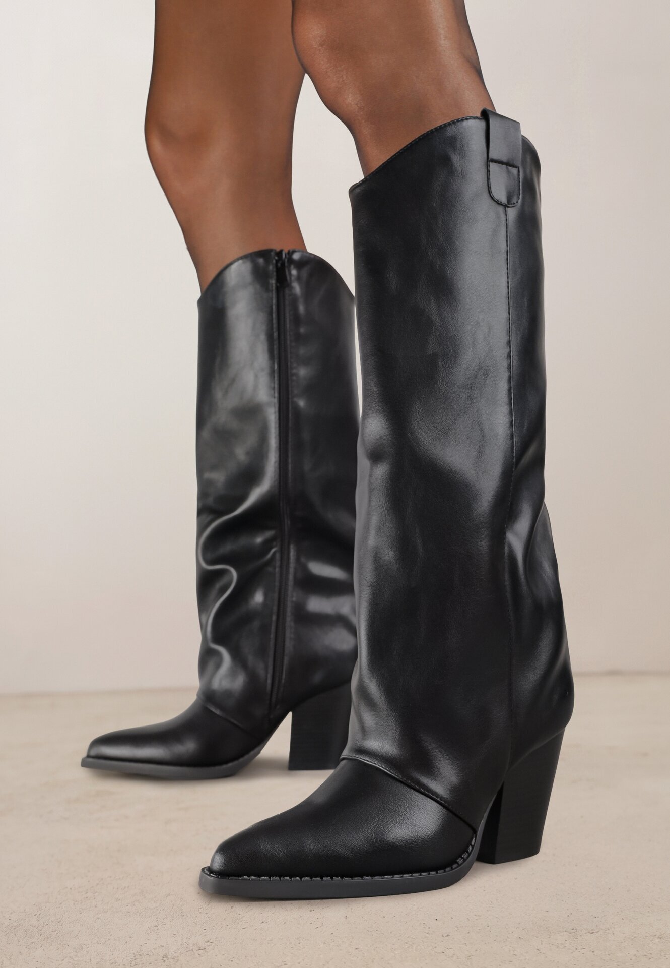 bestelle Cizme Cowboy Negre pe Toc Conic cu Gambă Dreaptă Aferrive
