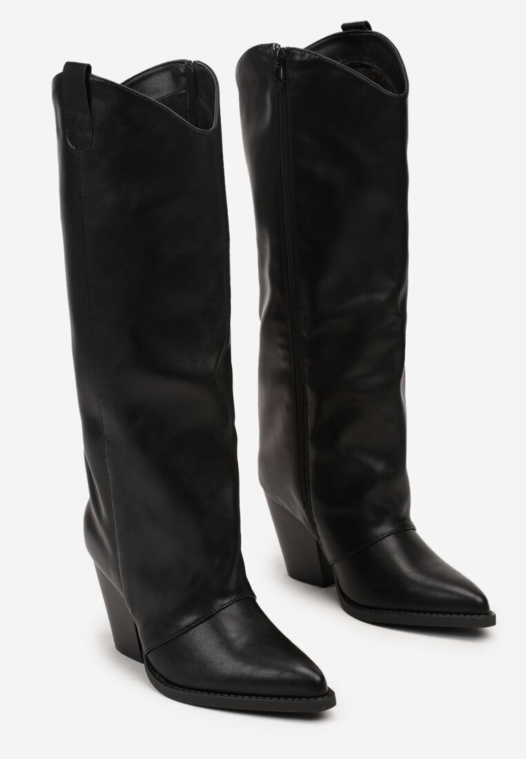bestelle Cizme Cowboy Negre pe Toc Conic cu Gambă Dreaptă Aferrive
